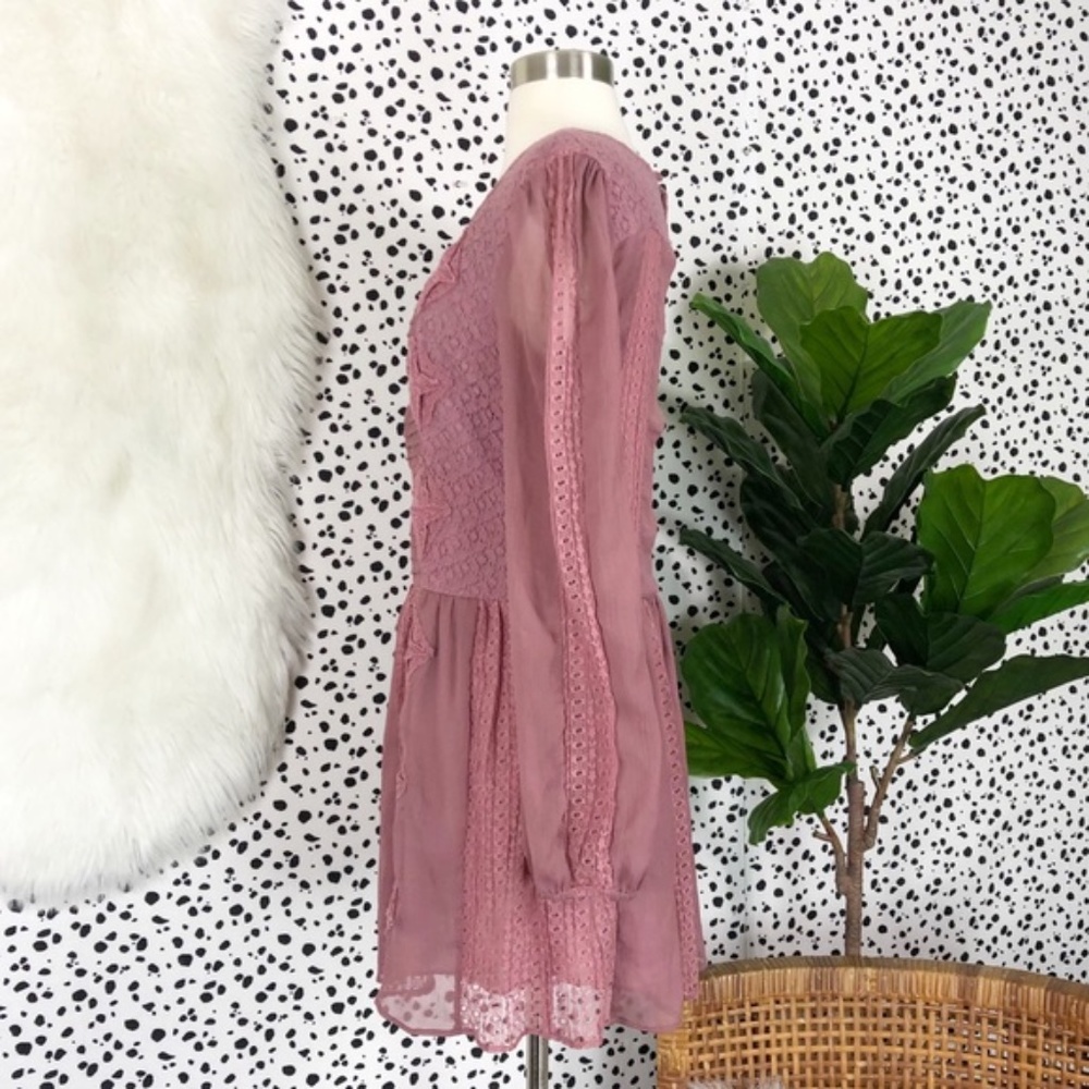 Free People | Leigh Mauve Lace Peasant Mini Dress - Picture 6 of 8